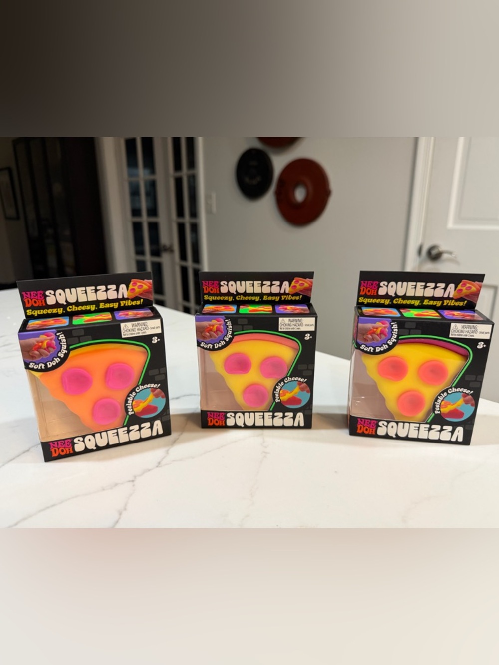(3) Schylling NEEDOH Squeezzza Pizzas SET OF ALL 3 COLORS - NEW in boxes
